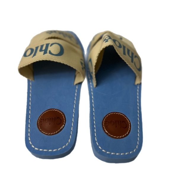 Chloe Shoes - Chloe Blue and Tan Sandals Casual Slip-On. NWOT